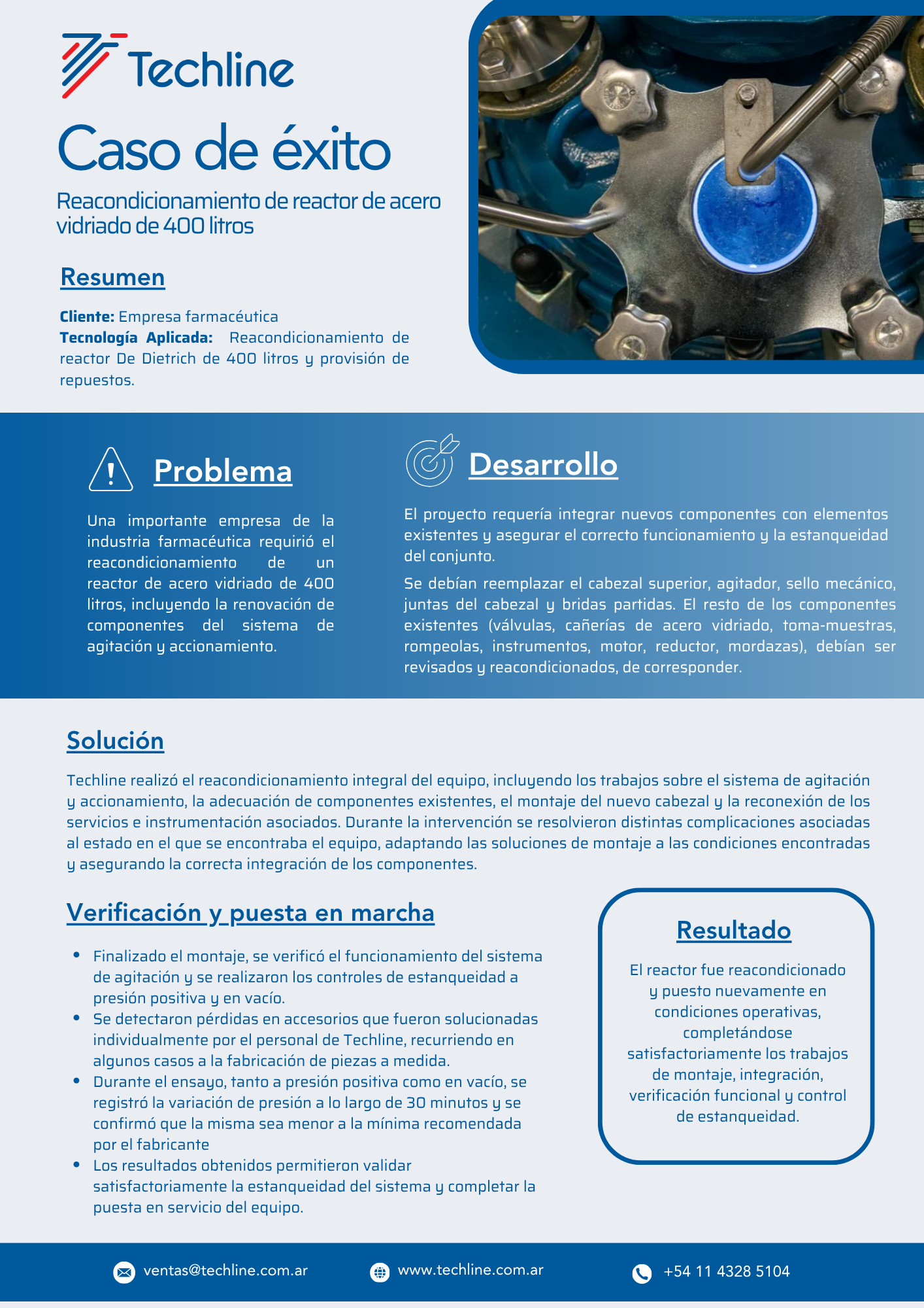 CASO DE ÉXITO - Reacondicionamiento de reactor de acero vidriado de 400 litros