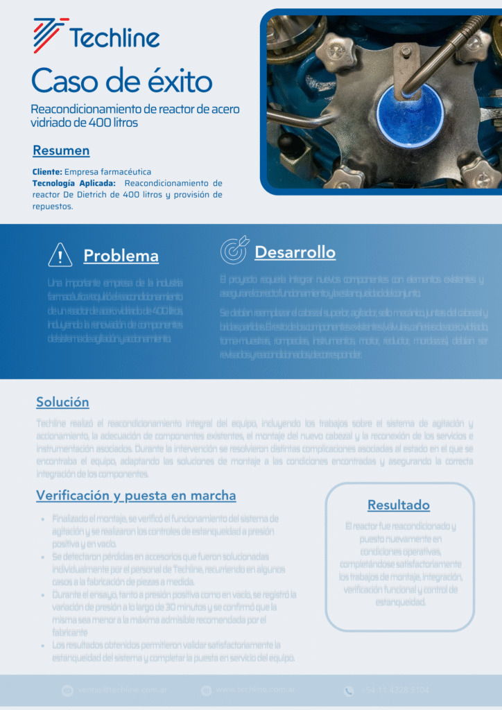 CASO DE ÉXITO - Reacondicionamiento de reactor de acero vidriado de 400 litros