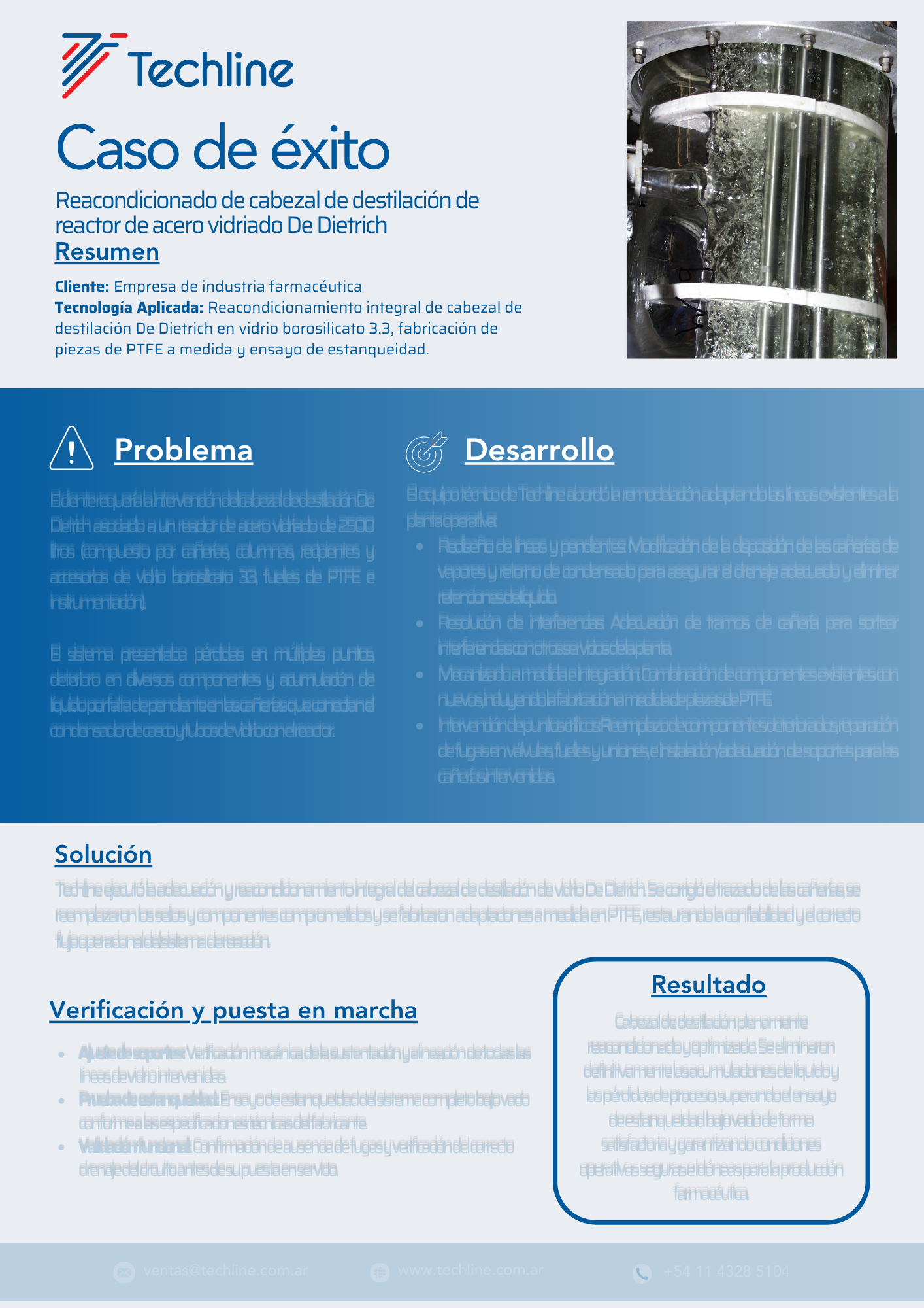 Reacondicionado de cabezal de destilación de reactor de acero vidriado De Dietrich